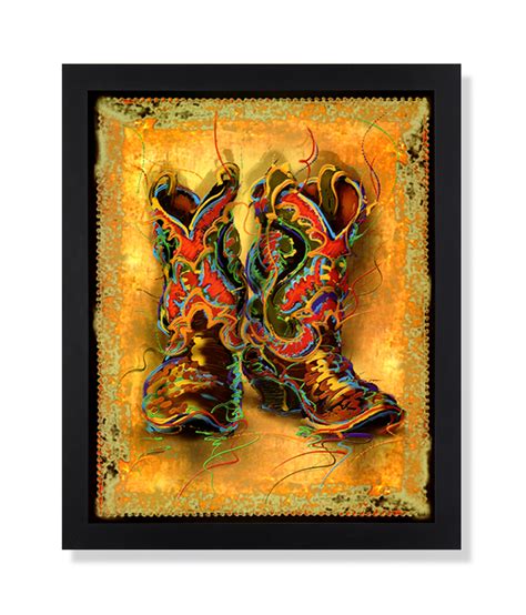 Western Cowboy Boots Rodeo Contemporary Wall Picture Black