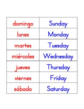 Days Of Week In Spanish And English Uno