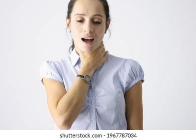 Frustrated Woman Holds Her Throat Her Shutterstock