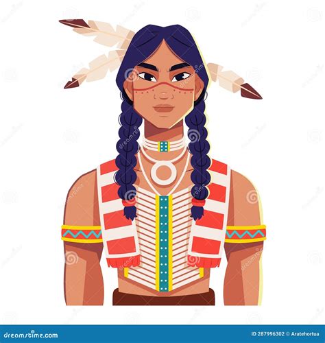Vector Native American Indian Male Cartoon Illustration Isolated Stock