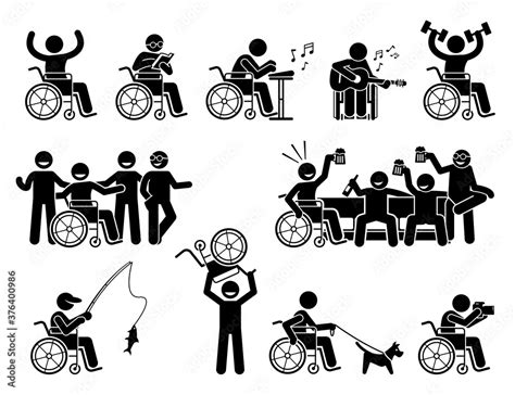 Happy Disabled Man Doing Various Activities Hobbies And Leading A