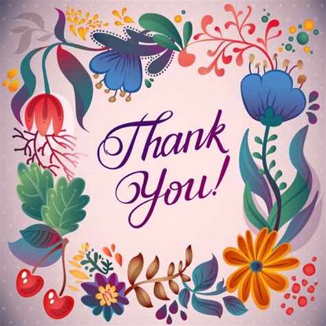 Thank You Card In Bright Colors Stylish Floral Background With Text