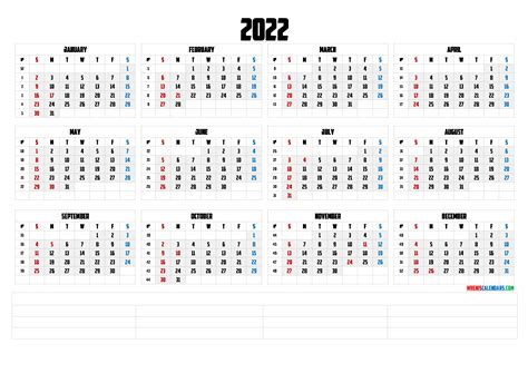 Printable 2022 Yearly Calendar 6 Templates Free Printable 2021