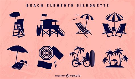 Beach Element Silhouette Set Vector Download