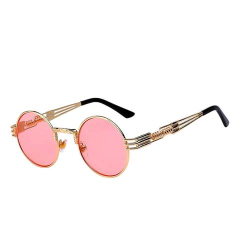 steampunk sunglasses gold frame pink lens 003