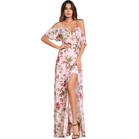 Summer Beach Dress Casual Long Dress For Women Sexy V Neck Strap Floral Printed Evening Party