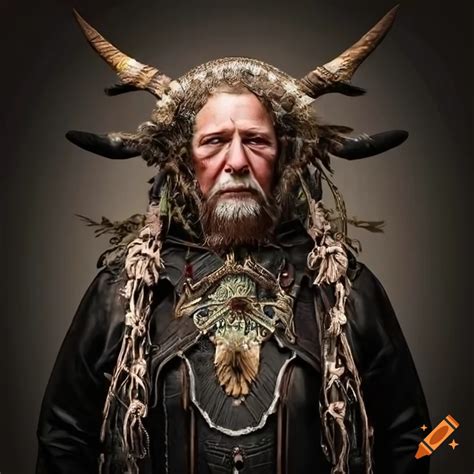 Portrait Of A Prehistoric Norse Shaman Adorned With Ornate Decorations