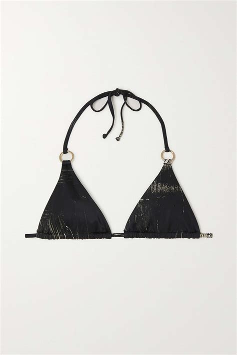 Louisa Ballou Embellished Printed Triangle Halterneck Bikini Top Net