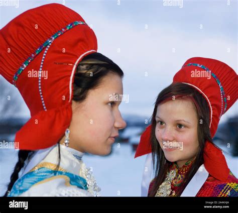 Portraits Of Young Laplander Girls Attending Wedding Lapp Lapps