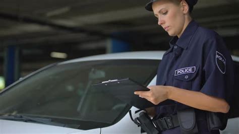 Female Cop Writing Traffic Ticket And Putting On Windshield Parking Violation Stock Footage