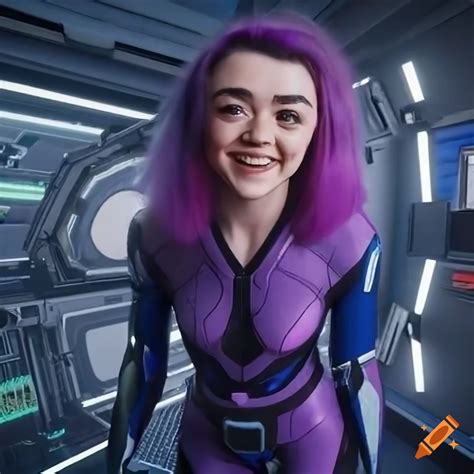 Maisie Williams As A Smiling Sci Fi Girl With Purple Hair