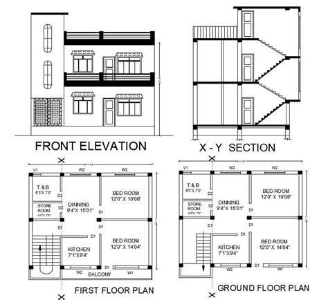 24x30 House Floor Plan For 2 Bhk Layout Drawing Dwg File Cadbull
