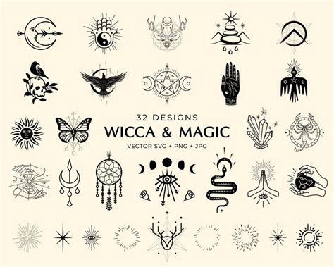 Wicca Magic Celestial Vector Icon Set Mystic Witch Clip Art Esoteric Logo Creator Moon Sun