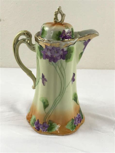 Japanese Chocolate Pot W Hand Painted Violets Japanese Chocolate