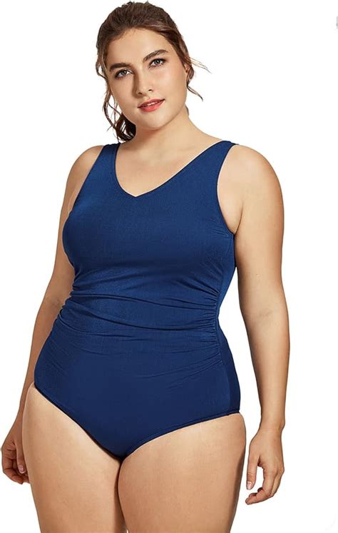 Amazon Com Syrokan Women S Sport Shirred Plus Size Bathing Suits