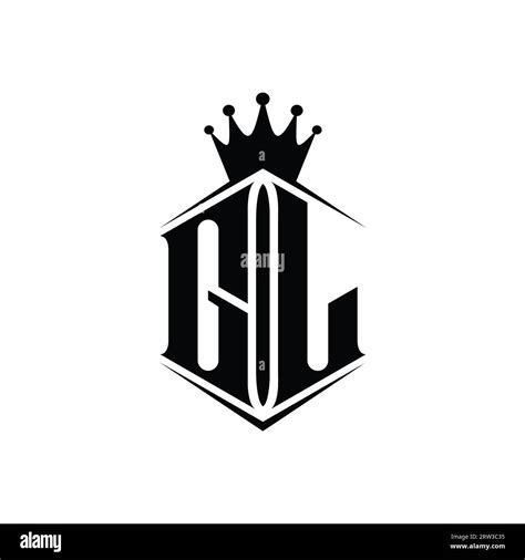 Gl Letter Logo Monogram Hexagon Shield Shape Crown With Sharp Style