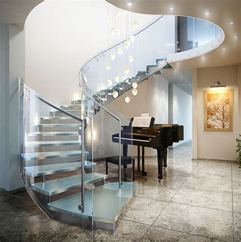 Helical Stairs Curved Staircase With Glass Steps Double Stainless Steel