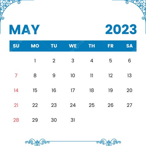 قد شهر مايو تصميم التقويم 2023 خلفية شفافة تقويم شهري 2023 كالندر