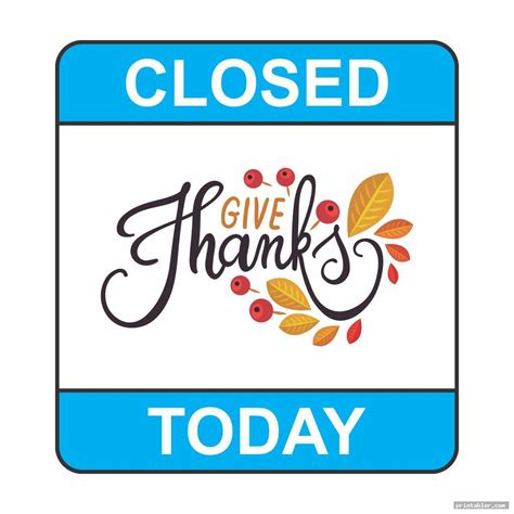 Closed For Thanksgiving Sign Printable