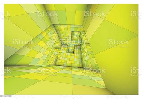 3d Futuristic Labyrinth Green Shaded Vector Interior Illustration Stock