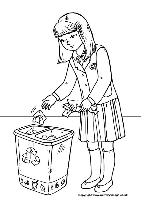 Throw Litter In The Bin Colouring Page