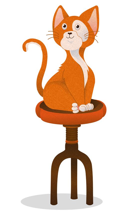 An Orange Cat Sitting On Top Of A Wooden Stool