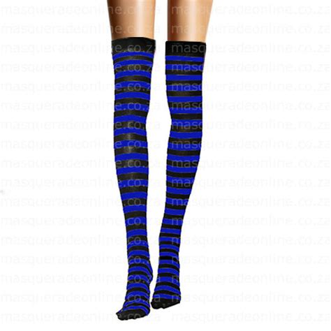blue and black stripe thigh high stockings masquerade costume hire