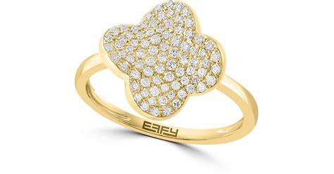 Effy K Yellow Gold Pav Diamond Quatrefoil Ring Lyst