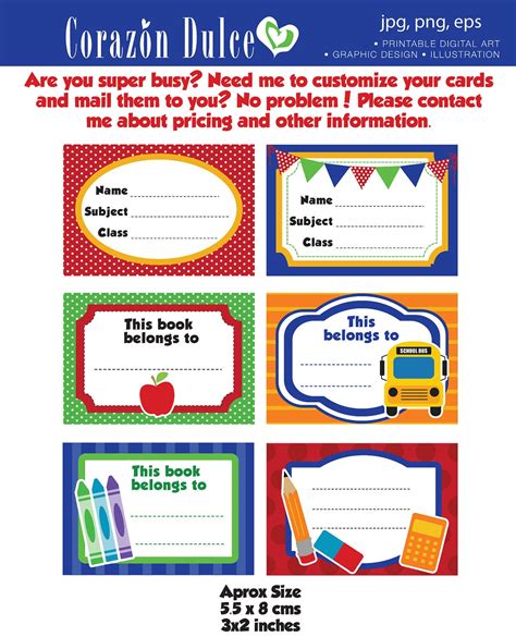 Back To School Labels Printable School Labels Tags Book