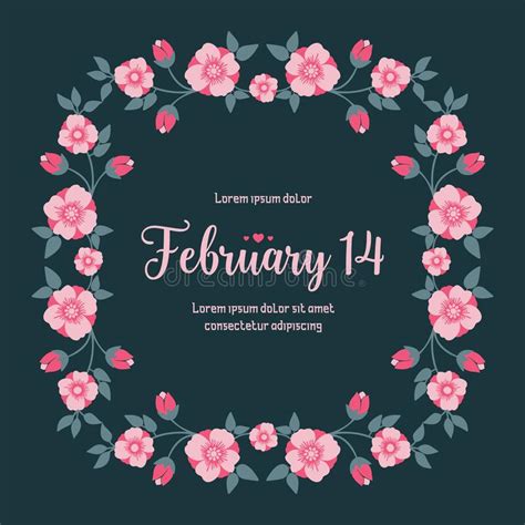 Elegant 14 February Card Design With Seamless Leaf And Wreath Frame