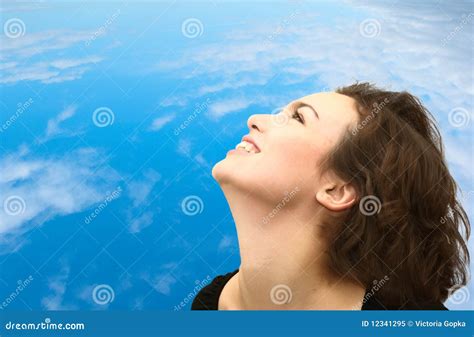 Profile Of Smiling Woman And The Sky Stock Image Image Of Caucasian