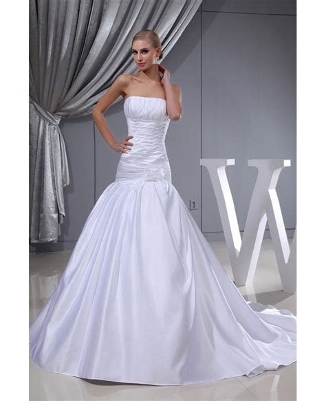 pleated white satin long mermaid wedding dress strapless oph1342 242 9