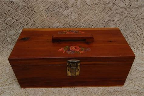 Cedar Sewing Box With Wooden Handle And Rose Decoupage Etsy Sewing