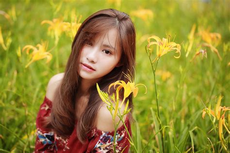 asian women outdoors flowers women model wallpaper resolution 2048x1365 id 476624