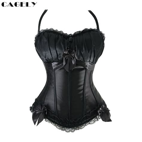 Promo Offer Classic Gothic Black Steampunk Corset Top Satin Dobby Lace Faux Leather Bustier Sexy