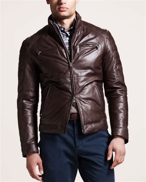 Brunello Cucinelli Reversible Leather Motorcycle Jacket In Brown For