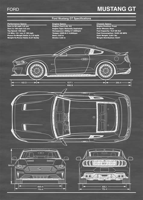 Ford Mustang Gt 2018 2020 Poster By Action Blueprint Art Displate