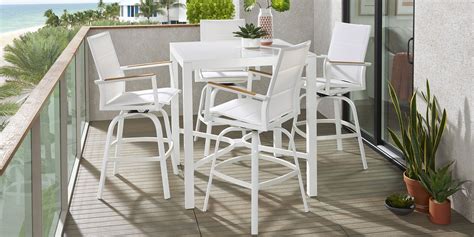 Solana White 5 Pc Outdoor Bar Height Dining Set With Swivel Barstools