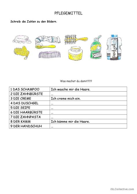 Pflegemittel Deutsch Daf Arbeitsbl Tter Pdf Doc