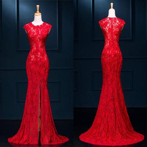 Top Selling Red Lace Prom Dressessexy Prom Dresses Long Prom Dressessheath Prom Dresses