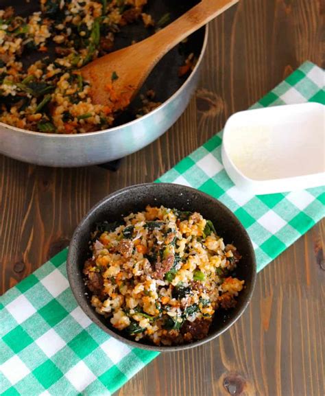 Nutrition data also indicates whether a food is particularly high or low in various nutrients, according to the dietary recommendations of the fda. Italian Sausage & Spinach Parmesan Rice Bowl | Frugal ...
