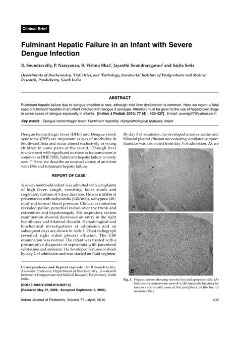 Pdf Fulminant Hepatic Failure In An Infant With Severe Dengue Infection