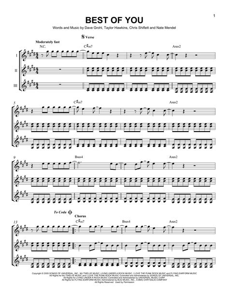 Best Of You Sheet Music Foo Fighters Guitar Ensemble