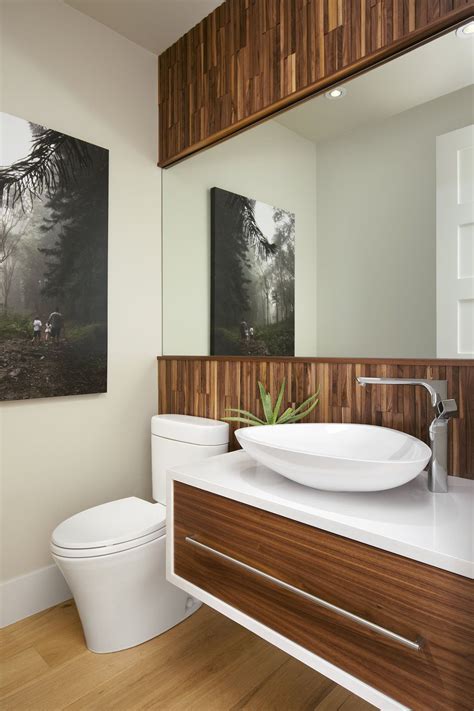 Modern Powder Room With Wood Wall Covering By Duchateau Floors Design