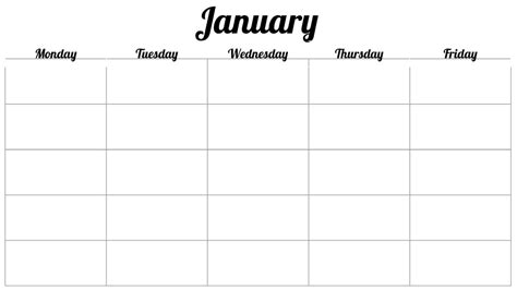 Free Blank Calendar Template 5 Day Week Template Calendar Design 5