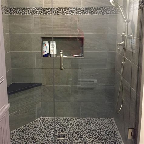 Bathroom tile borders design for home. Charcoal Black Pebble Tile Border | Pebble tile, Bathroom ...