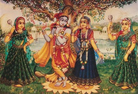Radha Krishna And Sakhis On Radha Kund Vrindavan Art