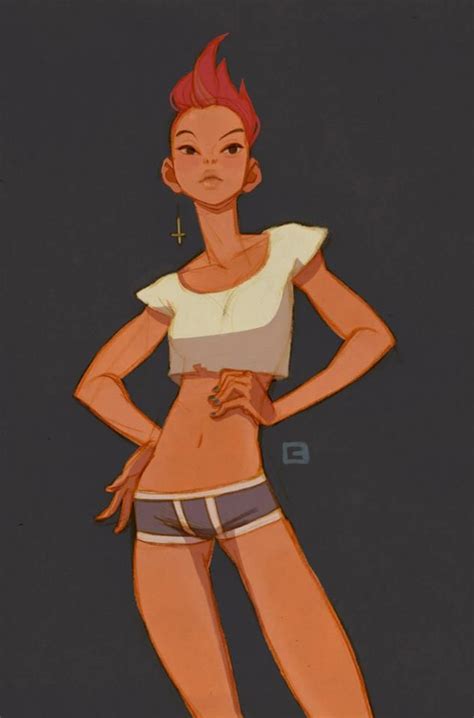 An Animated Woman With Red Hair And Short Shorts Standing In Front Of A