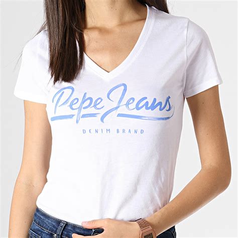 Pepe Jeans Tee Shirt Col V Femme Andrea Blanc