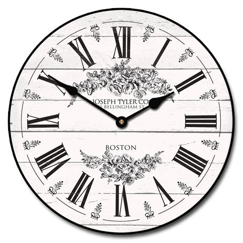 This White Floral Clock Has A Charming Rustic Feel With Its Printed